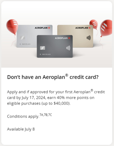 Aeroplan credit card bonuses for new cardholders