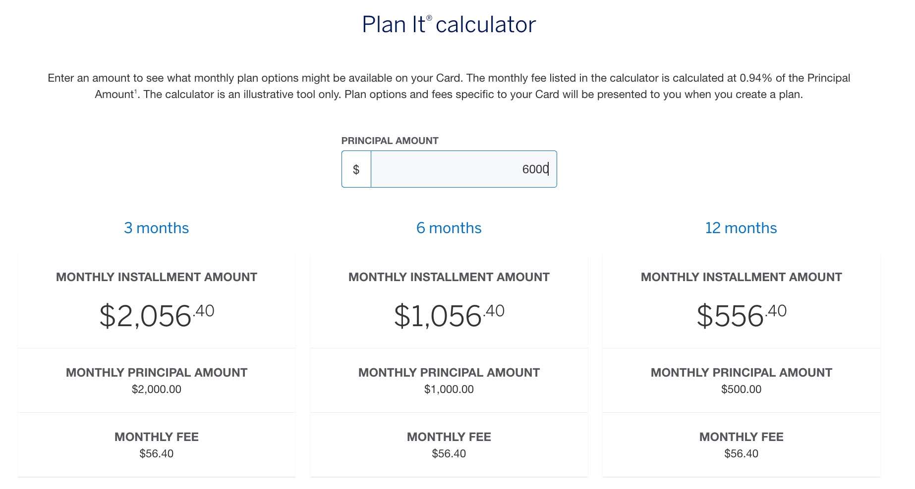 Amex Plan It calculator