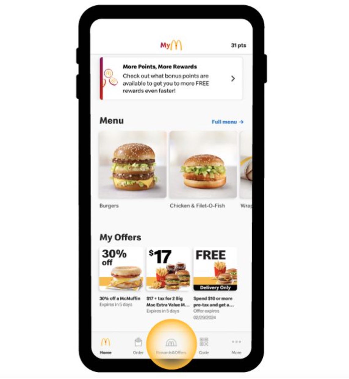 Using the McDonald's app to see offers and redeem points