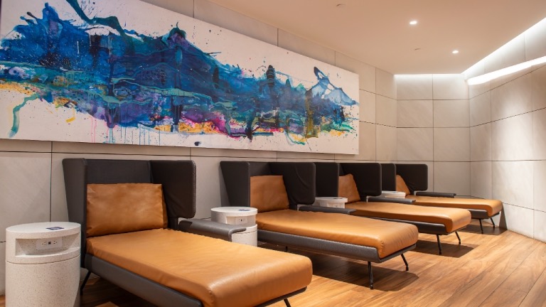 Loungers in the WestJet Elevation Lounge