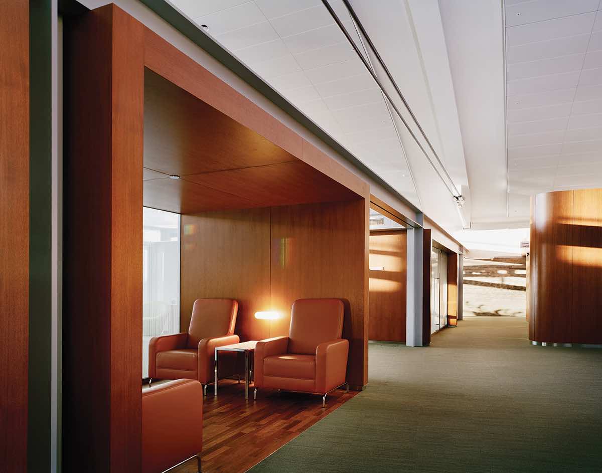 A seating area in the Toronto International Maple Leaf Lounge.