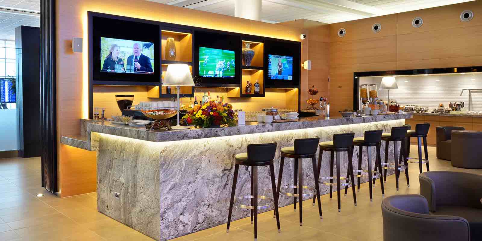 The bar area at the Plaza Premium Lounge in Winnipeg.