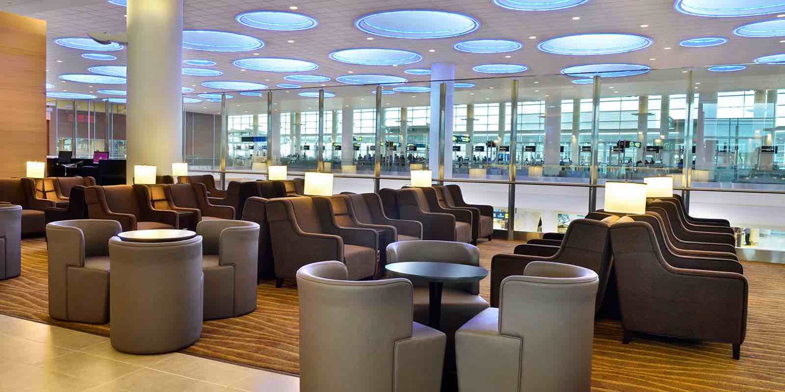 A seating area in the Plaza Premium Lounge in Winnipeg.
