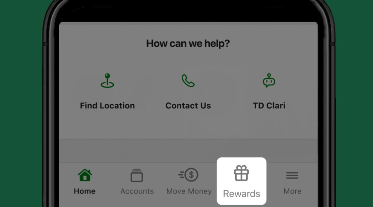 How to check your rewards balance on the TD app.