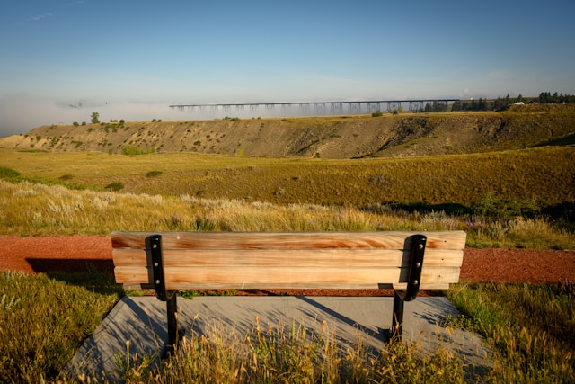 A bench overlooking the Lethbridge Viaduct