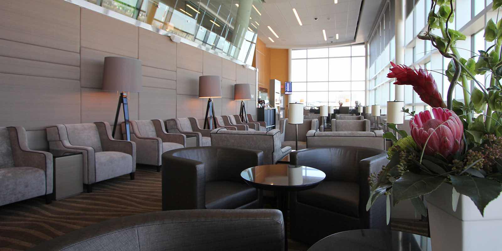 View of the Plaza Premium Lounge for U.S. departures in Edmonton International Airport