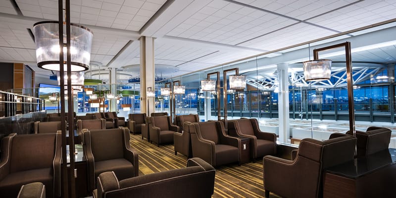 Comfortable seating in the Domestic Plaza Premium Lounge in Pier B.