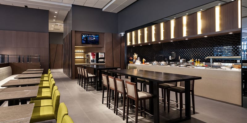 Dining area in the Plaza Premium Lounge in Pier B of Vancouver airport's domestic concourse.