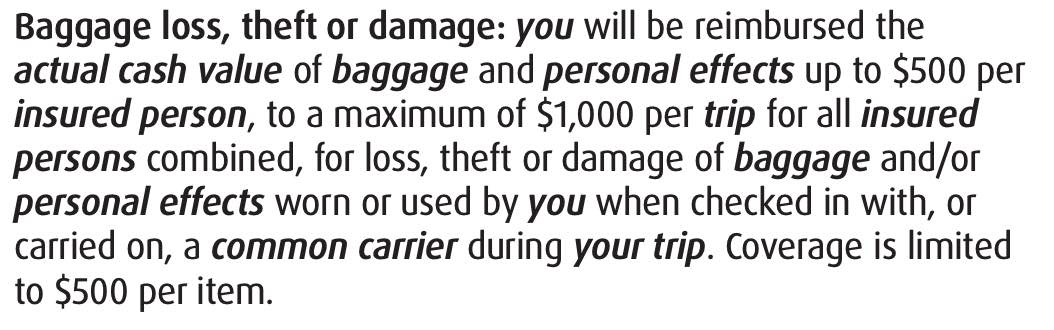 Compensation for lost baggage from the BMO World Elite Mastercard