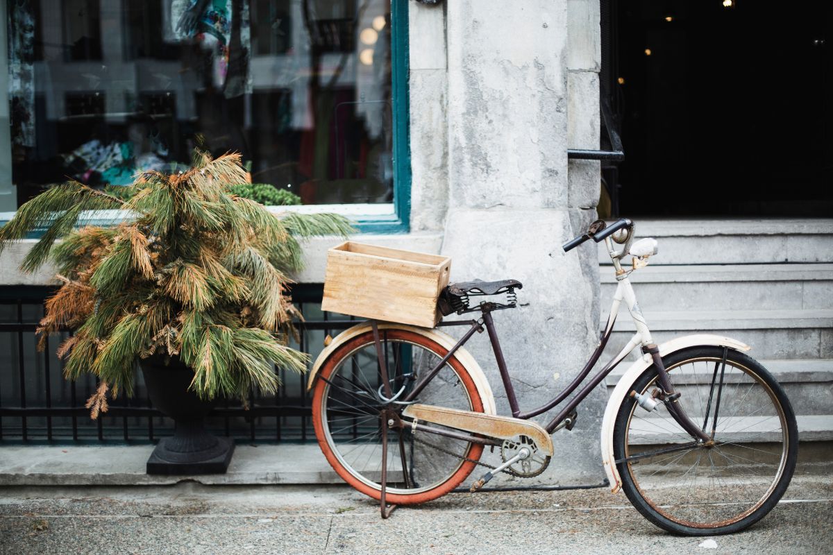 A bike outside of a building in Montreal
