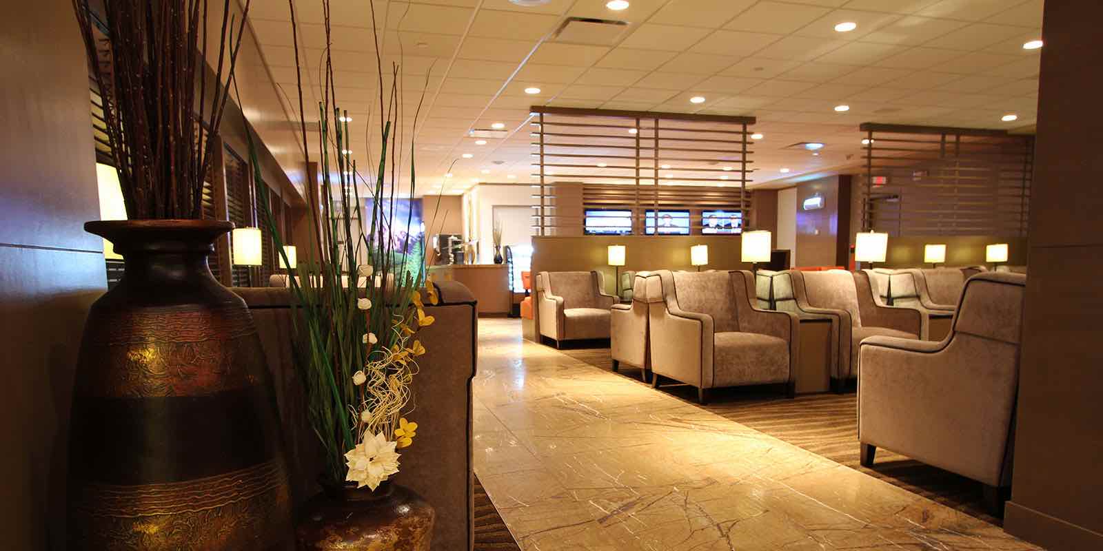 The main space in the non-departures Plaza Premium Lounge in Edmonton