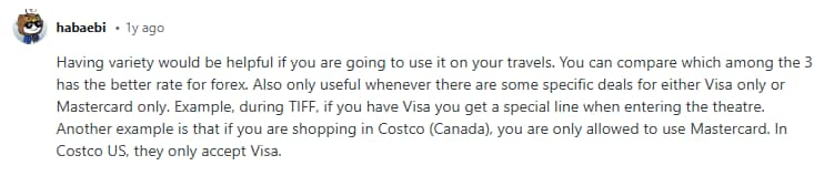 Redditor explains why you might use different credit cards