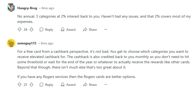 Redditors discuss the Tangerine credit card