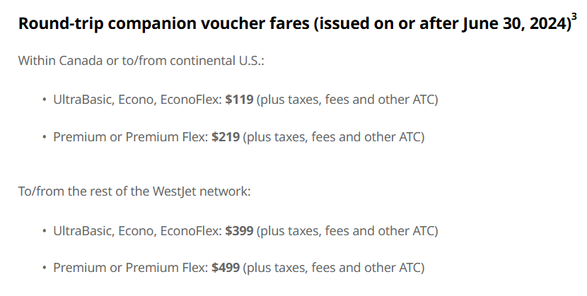 WestJet World Elite Companion Voucher cost