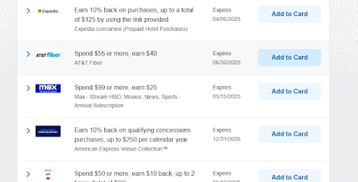 American Express offers page