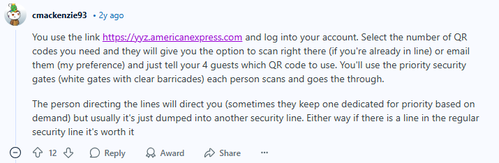 Reddit comment sharing the benefits of Amex Priority Security