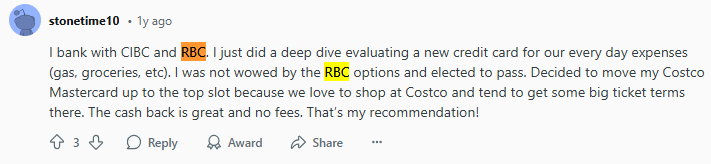 Redditor comments on the lackluster RBC card offerings