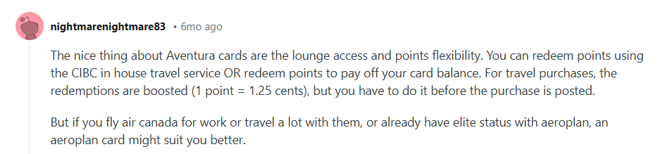 Redditor comments on the pros of the Aventura rewards program