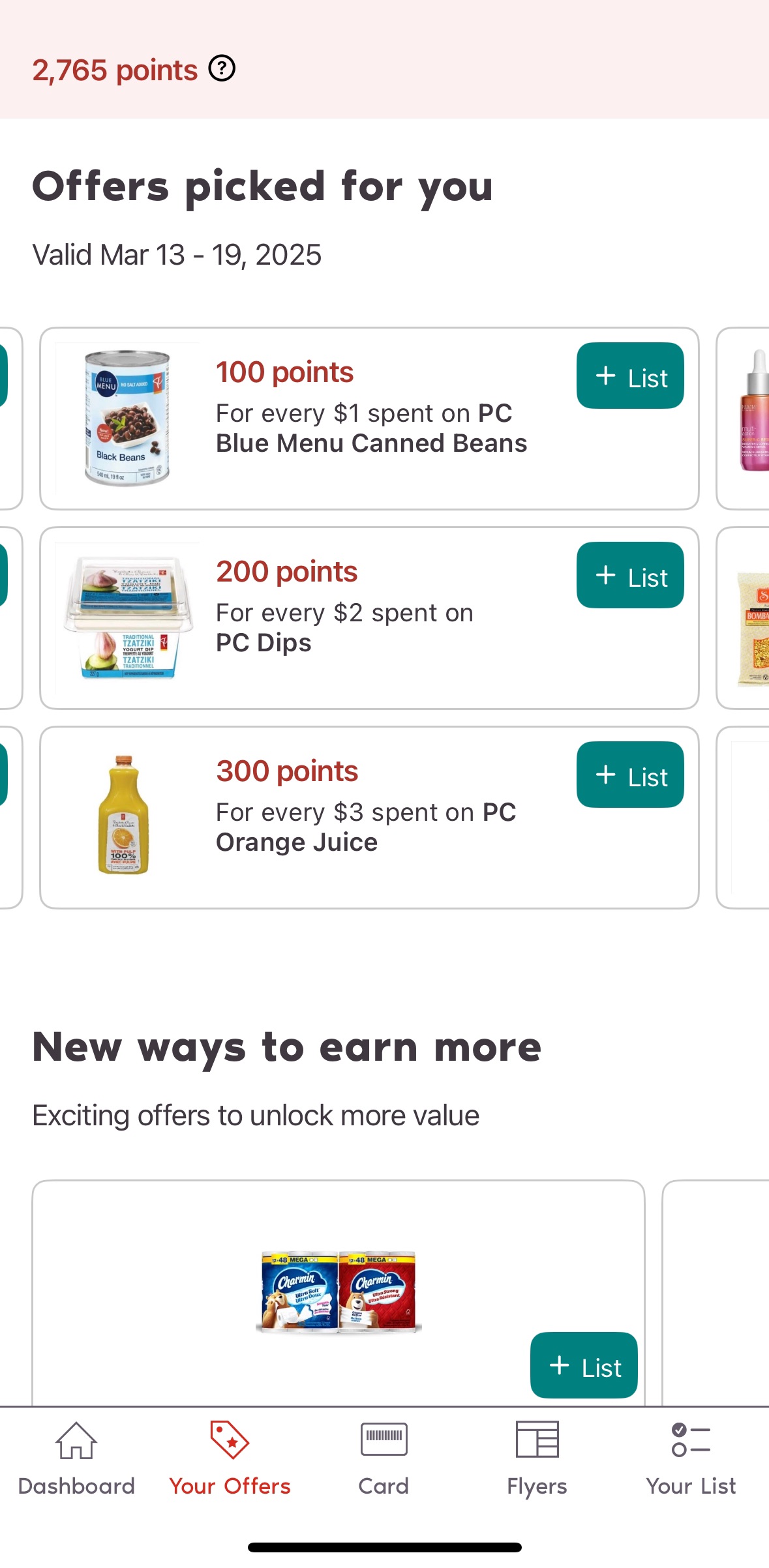 PC Rewards personalized offers in the app