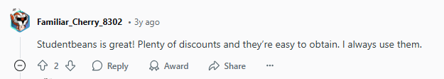 Reddit feedback on Studentbeans