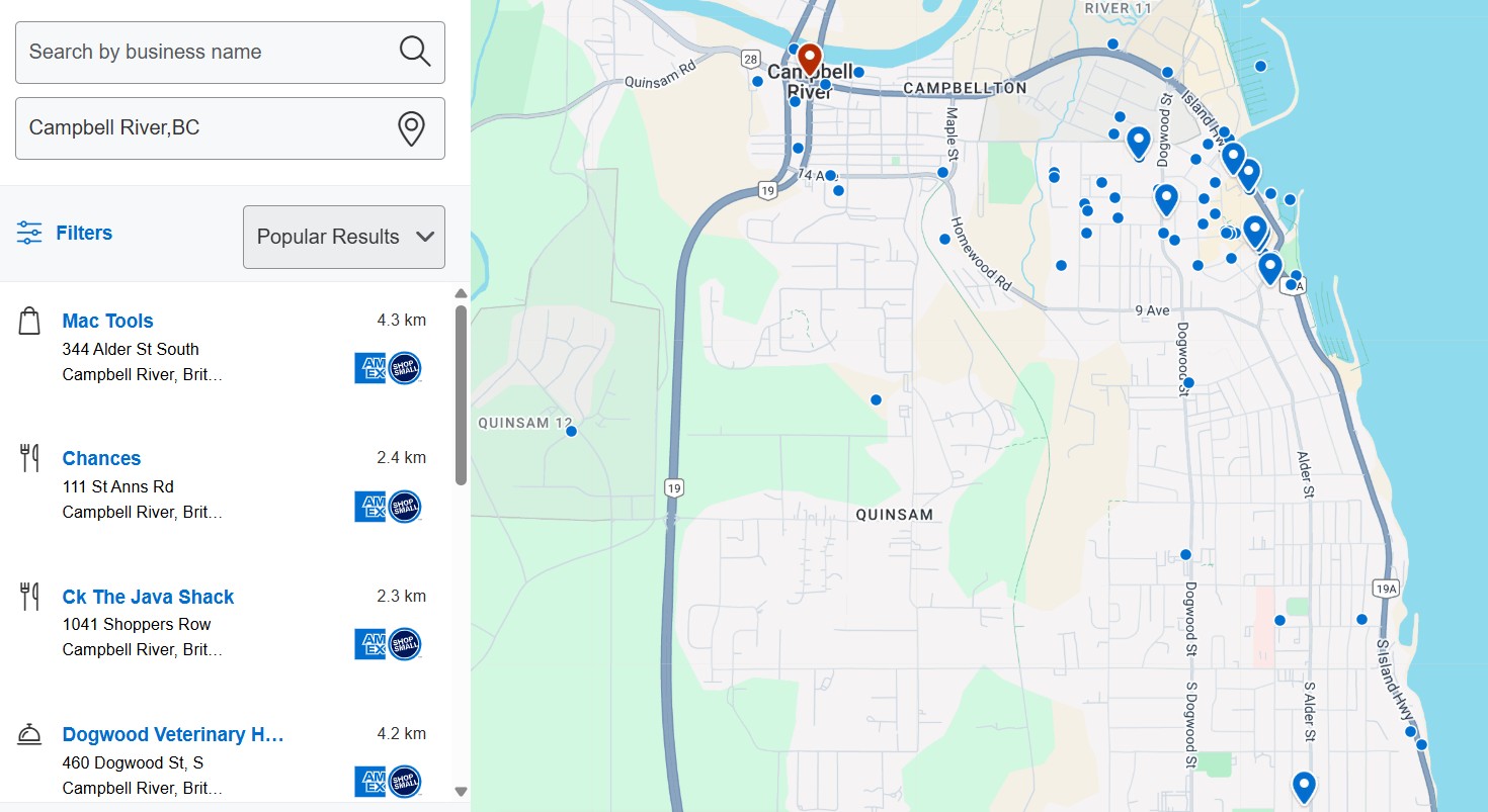 Map of retailers that accept American Express cards