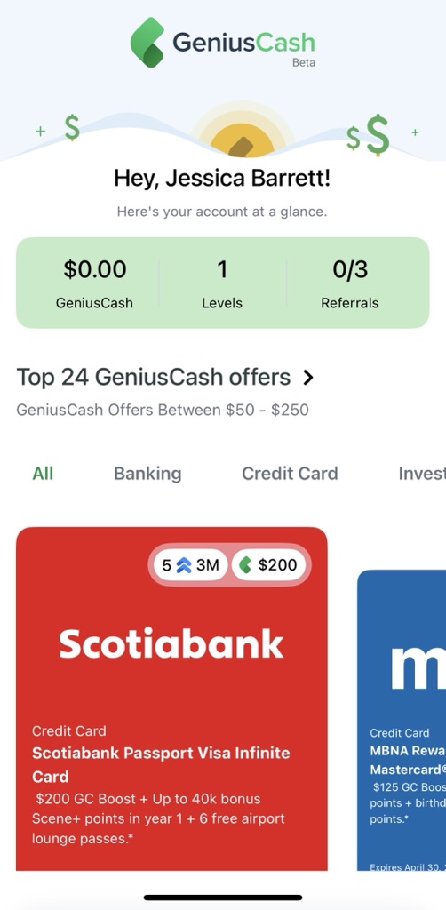 Screenshot of the GeniusCash app