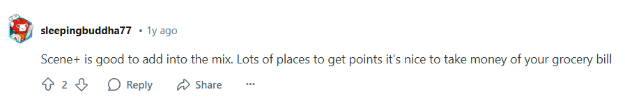 Redditor comments on the Scene+ program