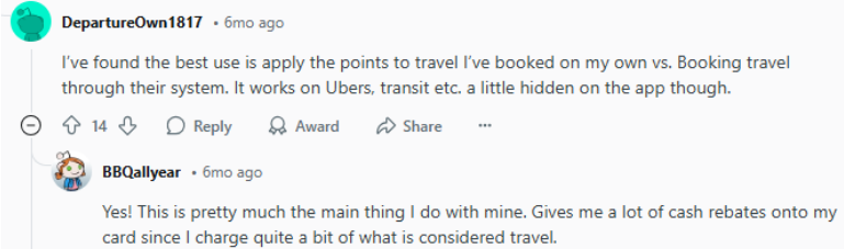 Redditor feedback on the ease of using points for travel statement credits