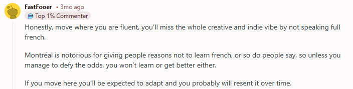 Redditor feedback on the language requirement in Montreal