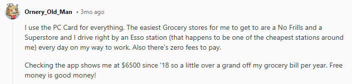Redditor comments on the earning potential with PC Mastercards