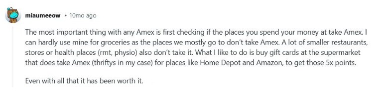 Reddit feedback on the Amex Cobalt Card
