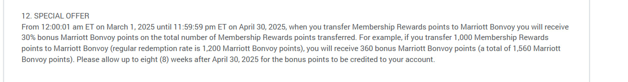 Amex Membership Rewards bonus when transferring to Marriott Bonvoy