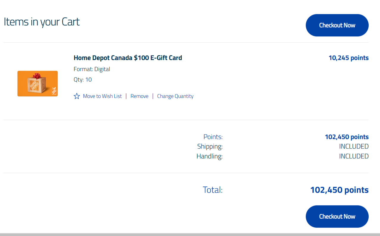Home Depot gift card from MBNA Rewards