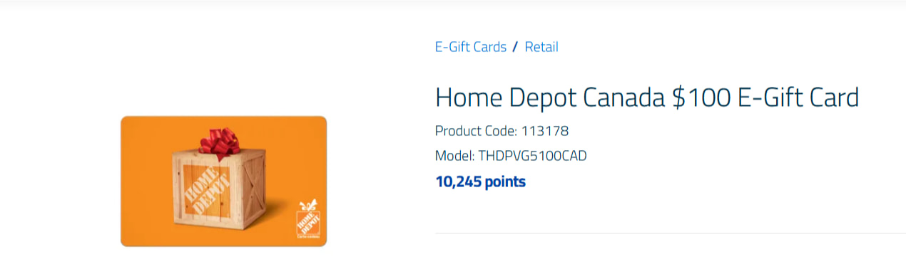 Home Depot gift card from MBNA Rewards