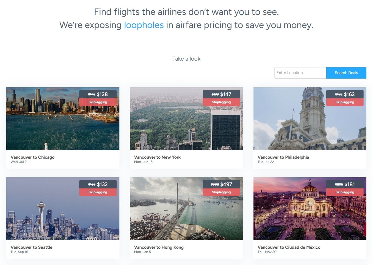 Skiplagged deals from Vancouver