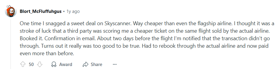 Redditor shares negative experience booking a cheap flight