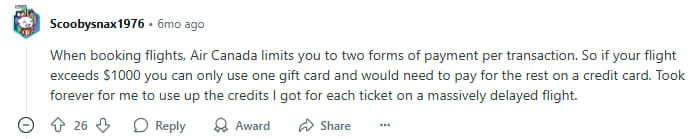 Redditor gives advice about booking flights with Air Canada gift cards