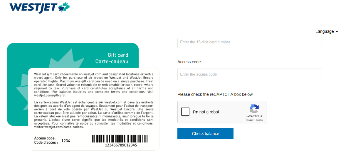 Westjet gift card from Costco