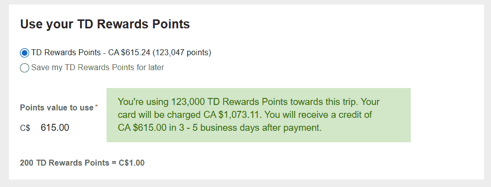 Expedia For TD points
