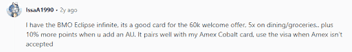 Reddit User Shares Thoughts On The BMO Eclipse Visa Infinite