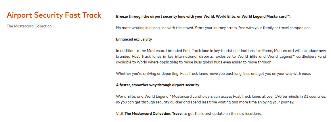 Mastercard Collection airport security fast track