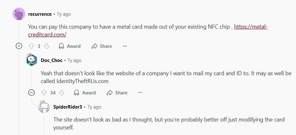 Reddit Users Discuss Making Custom Metal Credit Cards