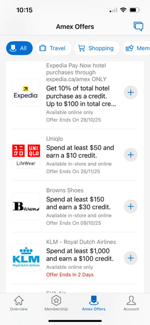 An Example Of The Amex Offers On The Home Page