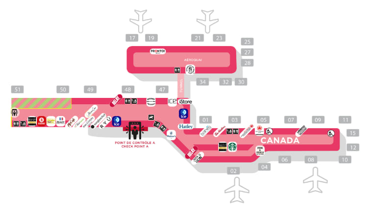 Map Of Montreal Airport's Domestic Zone