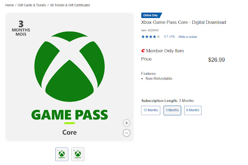 Xbox Game Pass Core in Costco online store