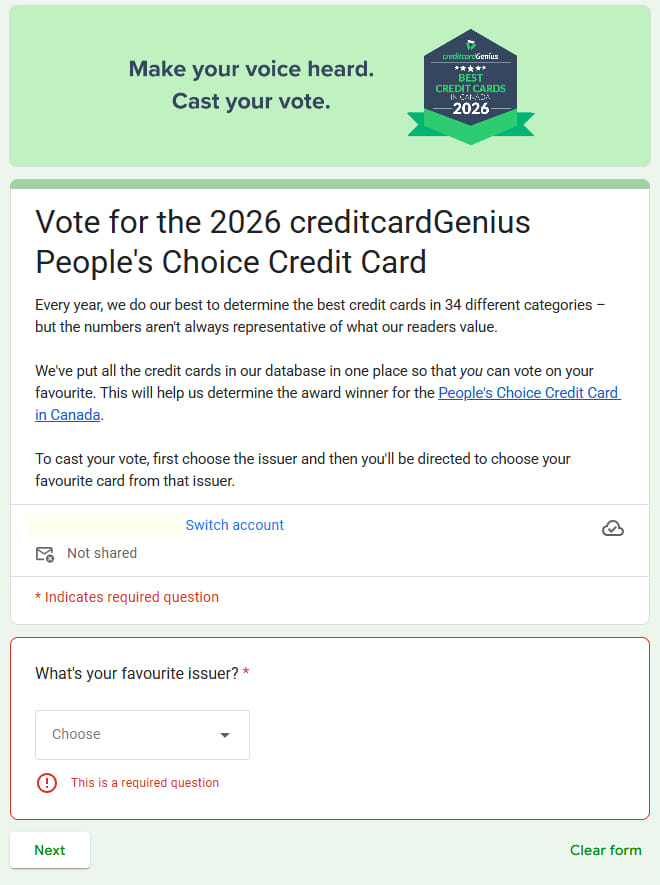 2026 creditcardGenius People's Choice Credit Card select your favourite issuer