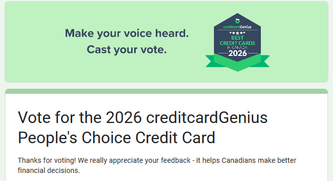 2026 People's Choice Credit Card vote submitted screen