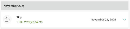 Bonus points earned when connecting Skip and WestJet accounts