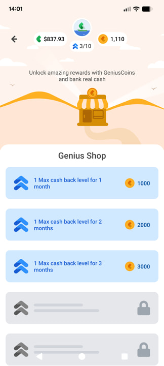 GeniusCash App coins redemption page