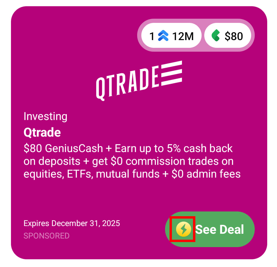 An example of the fast payout symbol on a Qtrade GeniusCash offer